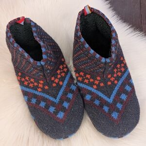Bombas Fair Isle Blue Red Knit Grippwr Slippers M Medium Women's